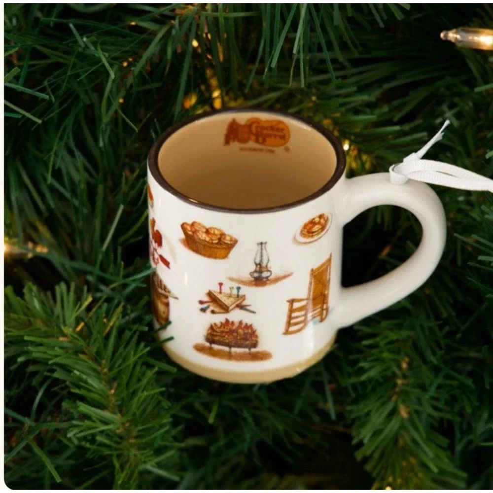 NWT Cracker Barrel Ceramic Mug Ornament Traditional Christmas 3.25